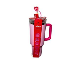 ATLAS 40oz Pink Heart Manna Stainless Steel Tumbler Straw Topper 6h Hot 12h Cold